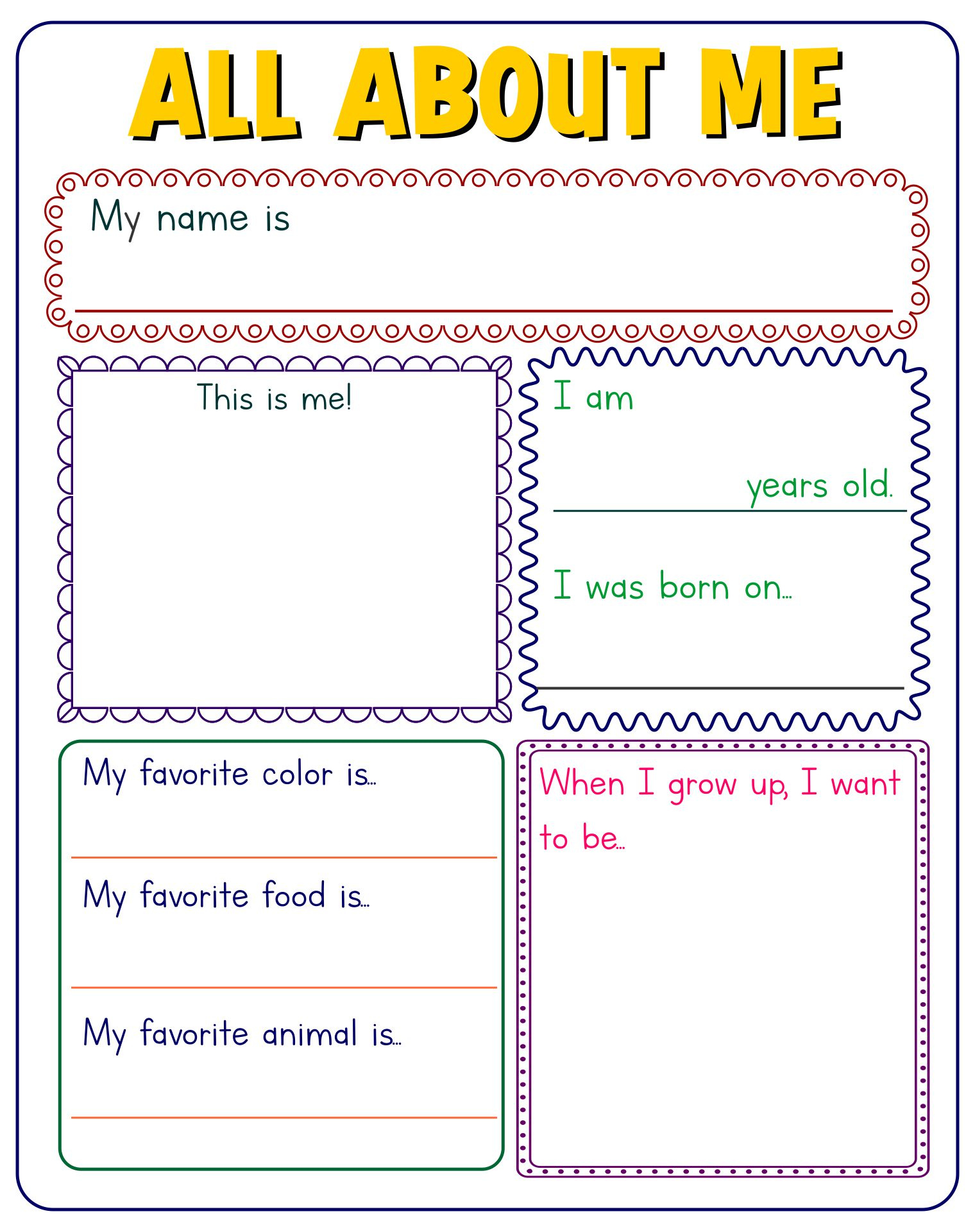 All About Me Template Adults All About Me Worksheets