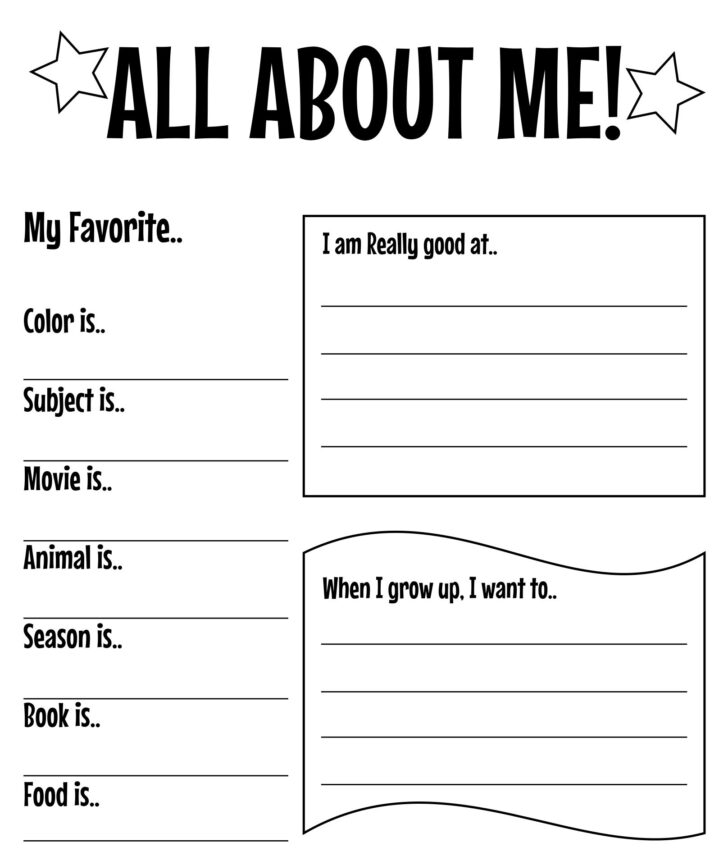 All About Me Middle School Worksheet