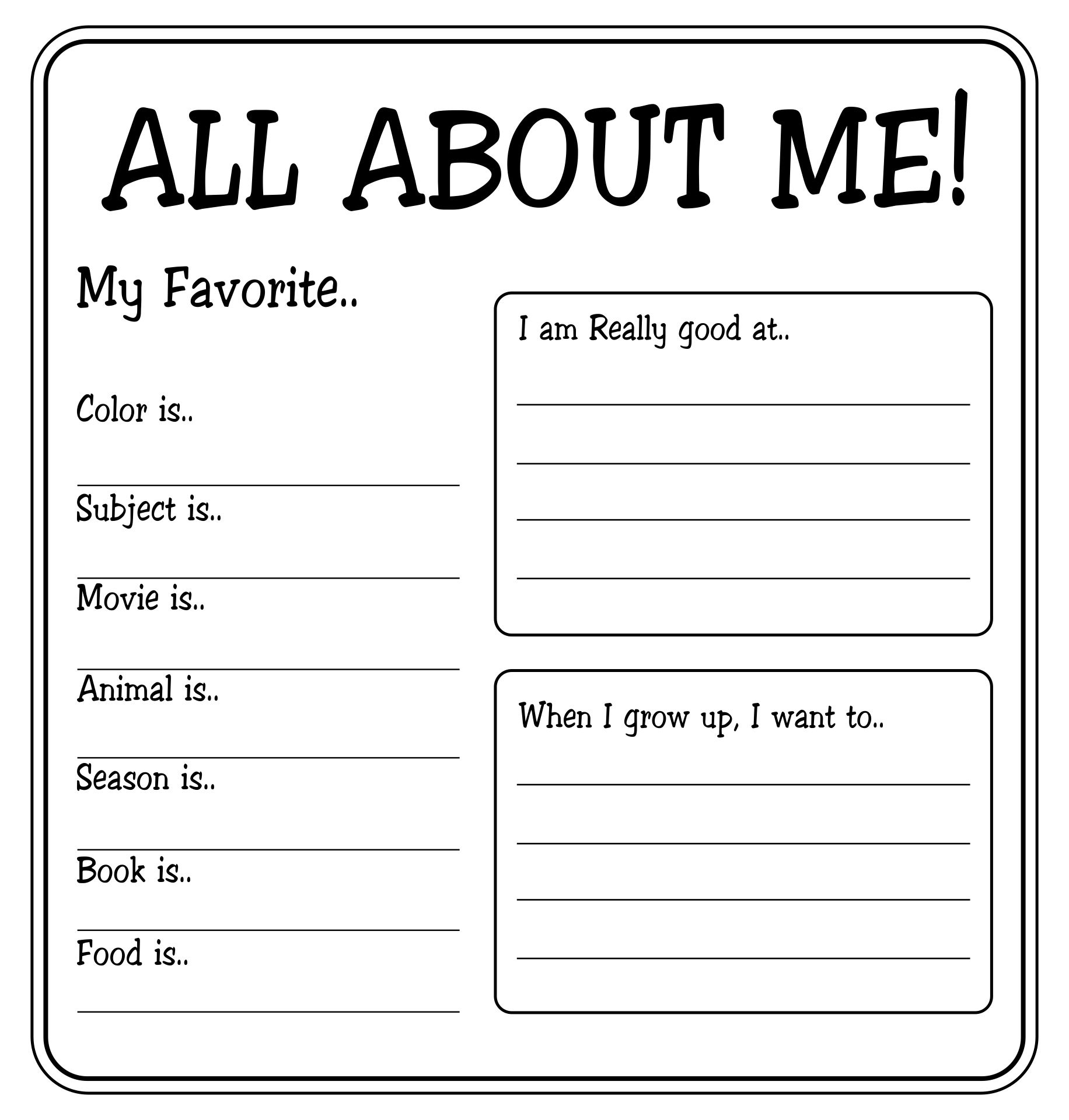 All About Me Middle School Free Printable All About Me Worksheets