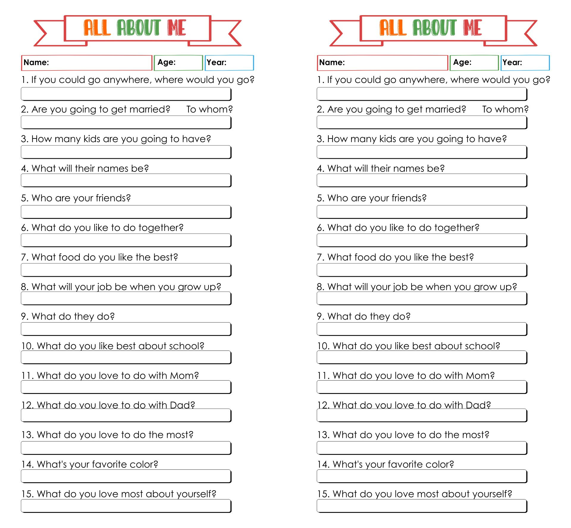 5 Best Printable Worksheets About me Adult Printablee