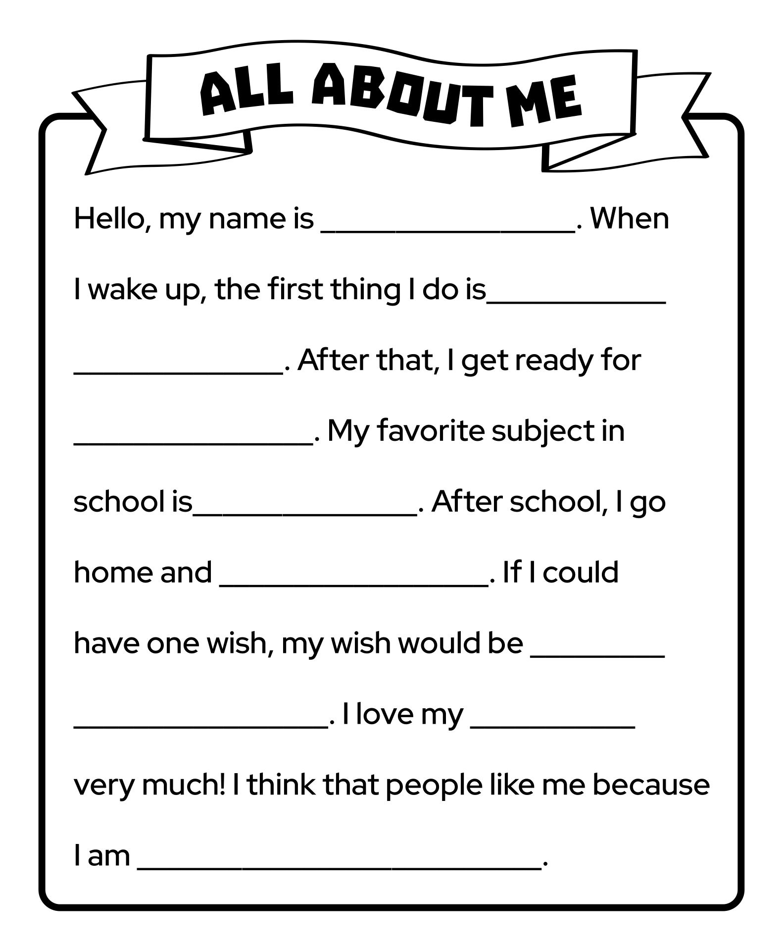 5 Best Printable Worksheets About me Adult Printablee