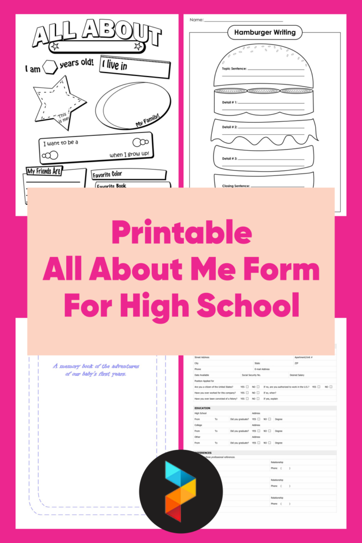 All About Me High School Printable