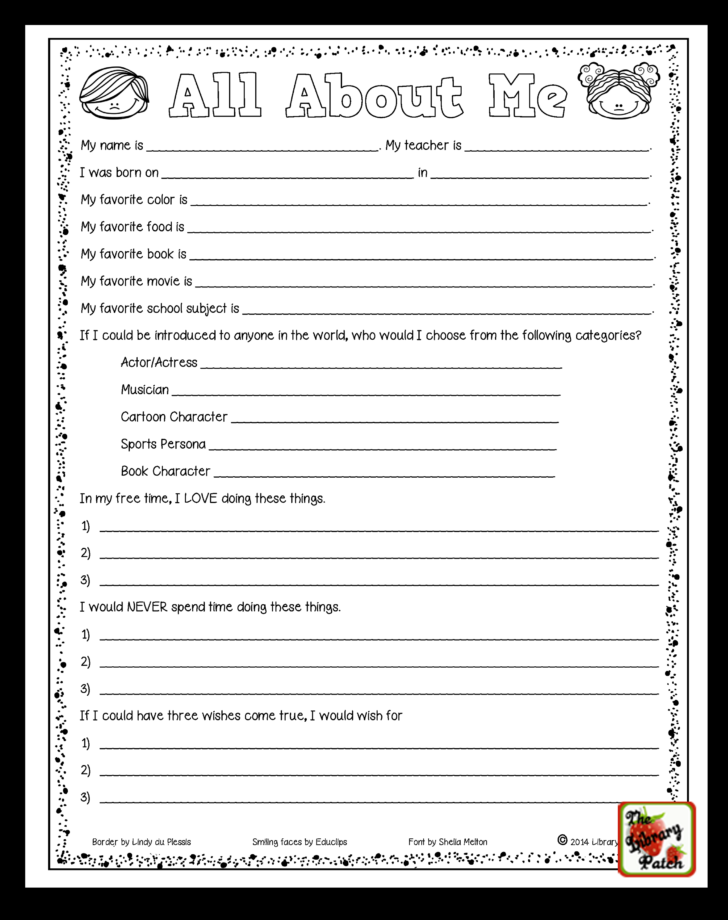 All About Me Questions Worksheet