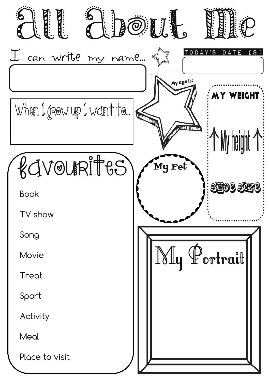 All About Me Activity Sheet By Ernie And Bird All About Me Activities 