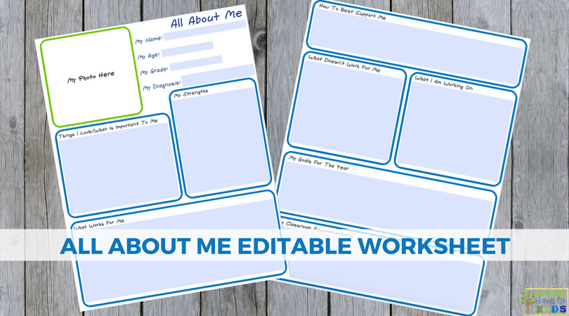 All About Me Editable Worksheet For Special Needs Families