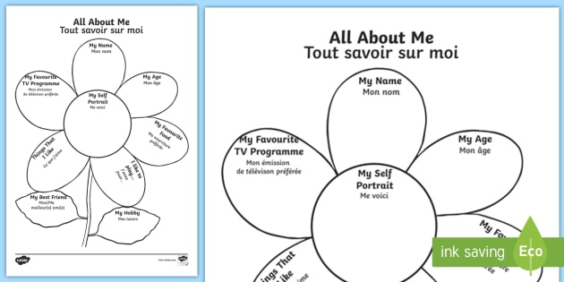 All About Me Flower Worksheet Worksheet English French