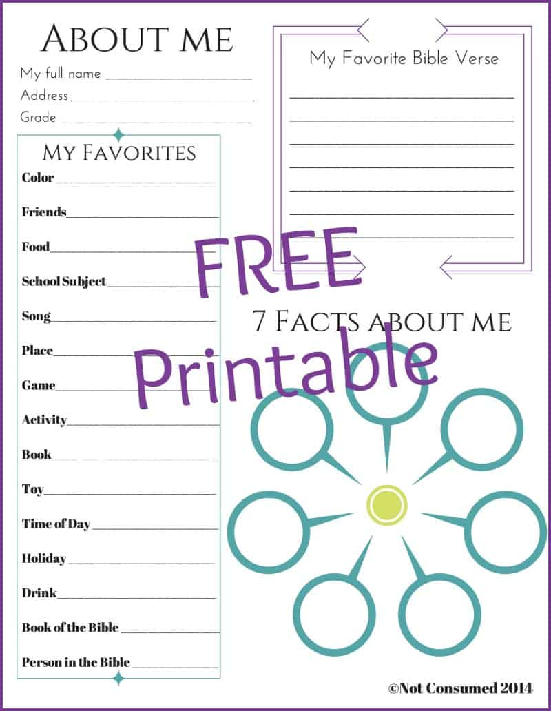 All About Me FREE Printable Faith Based 