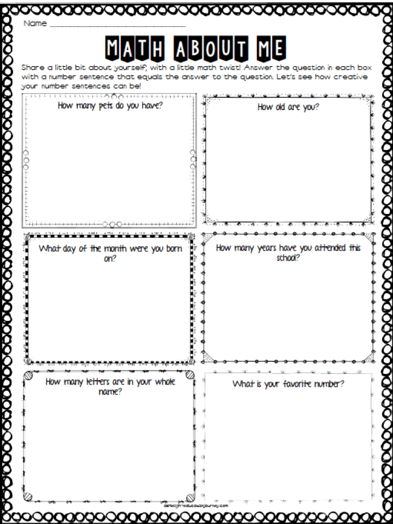 All About Me Math Freebie Ashleigh s Education Journey