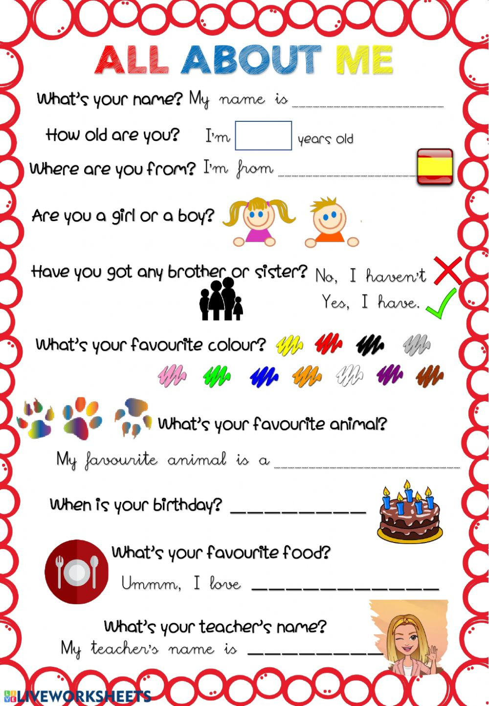 All About Me Online Activity For 4