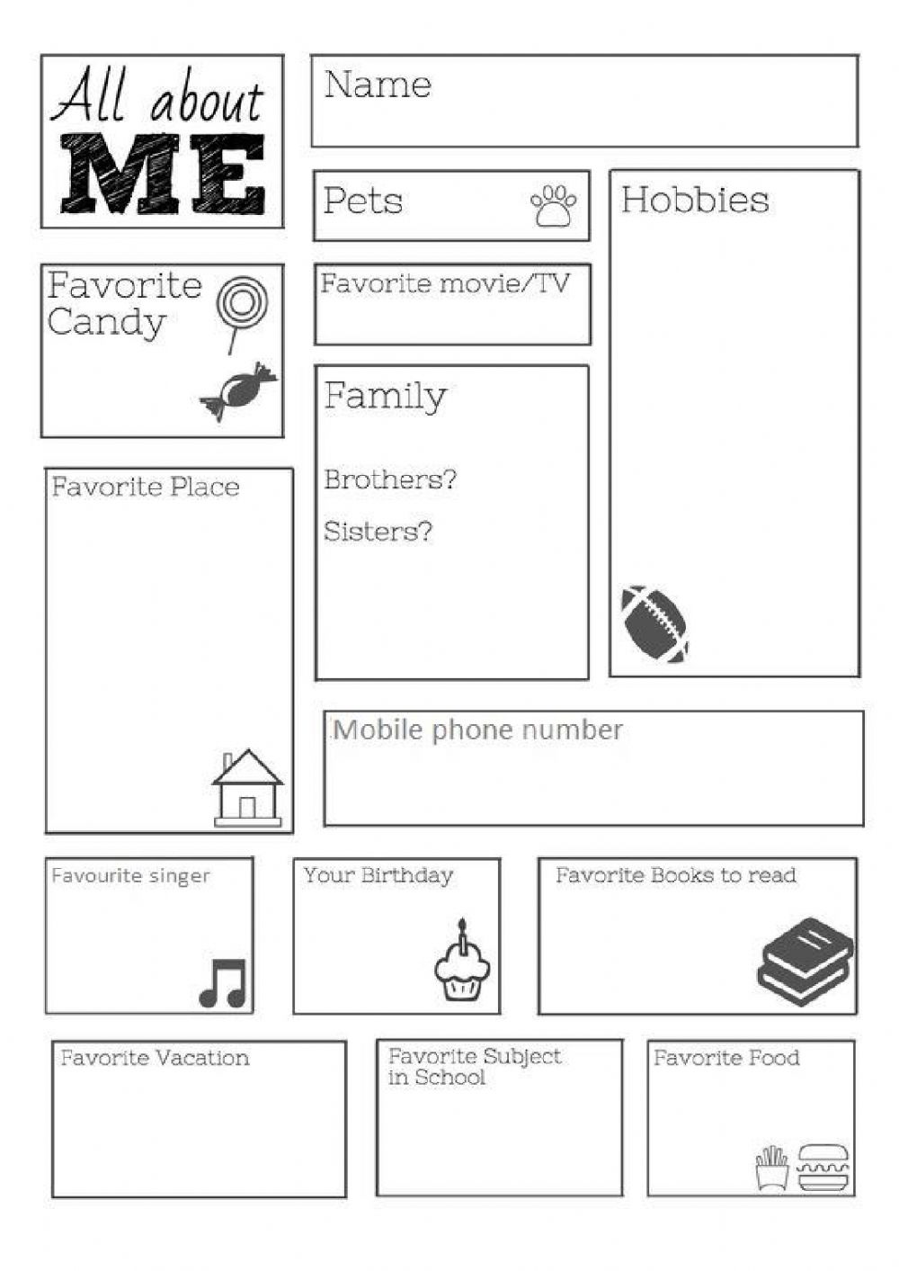 High School All About Me Worksheet | All About Me Worksheets