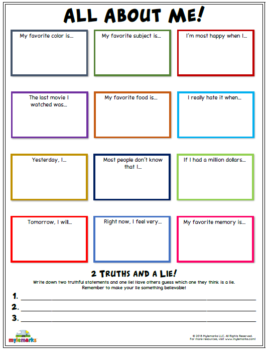 All About Me Therapy Worksheet