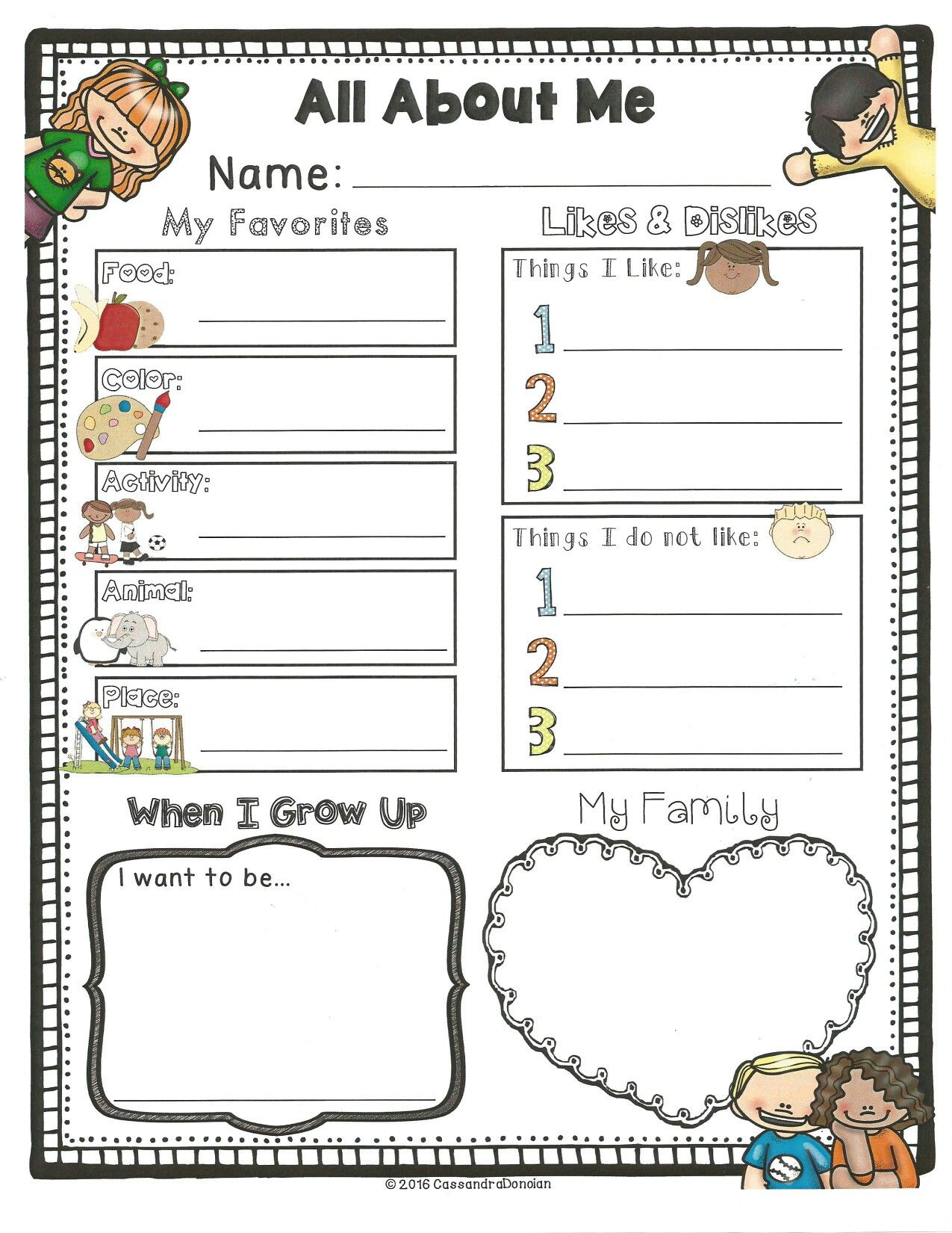 All About Me Sheet For Preschool Or Kindergarten Age Child All About 