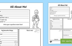 All About Me Template Kindergarten Worksheets