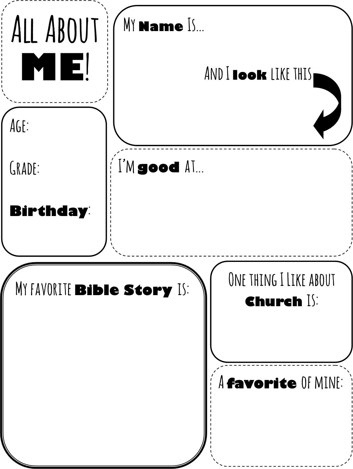 All About Me Worksheet For Kiddos At Church Sunday School Lessons 