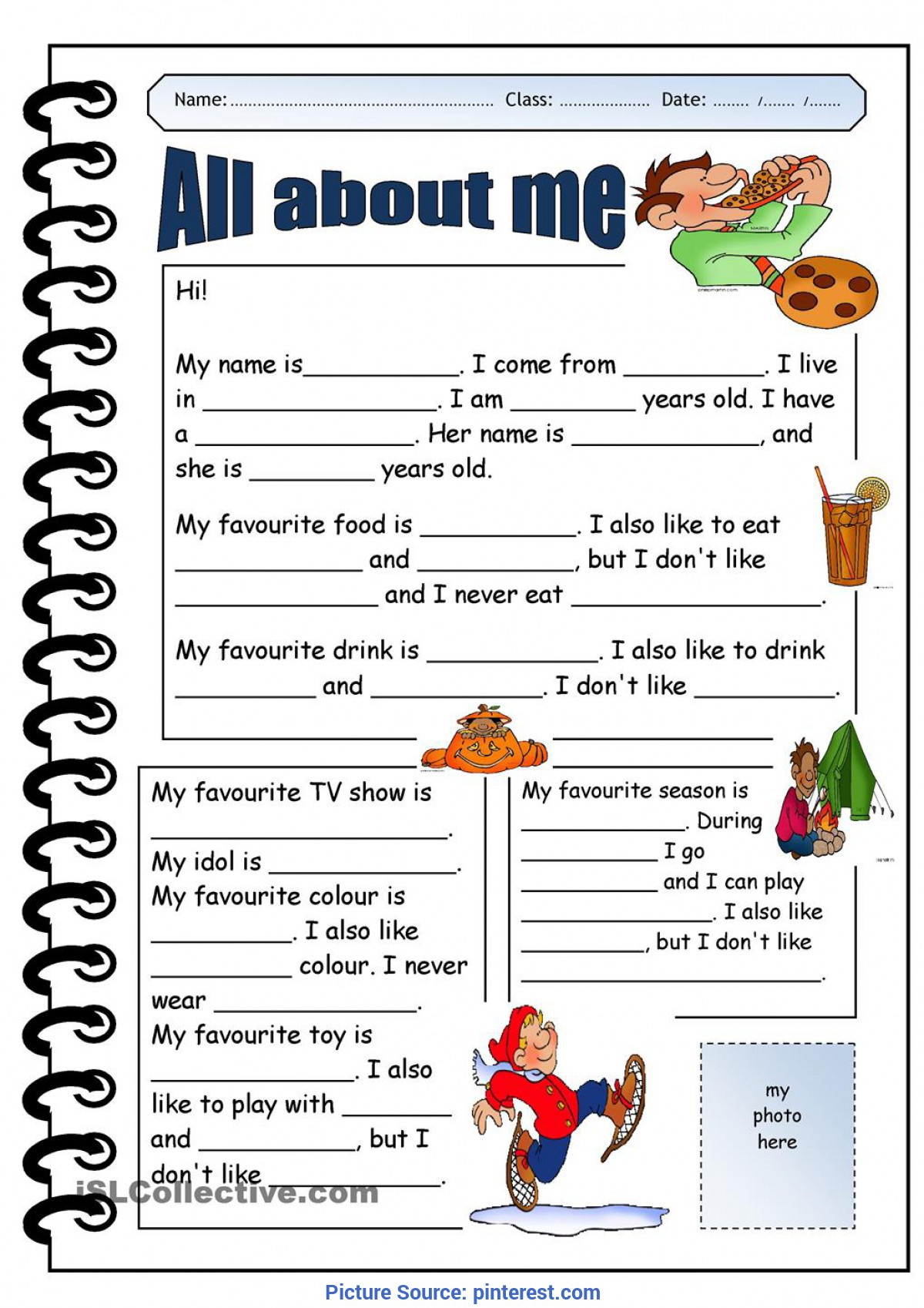 All About Me Worksheet For Middle School Students Promotiontablecovers