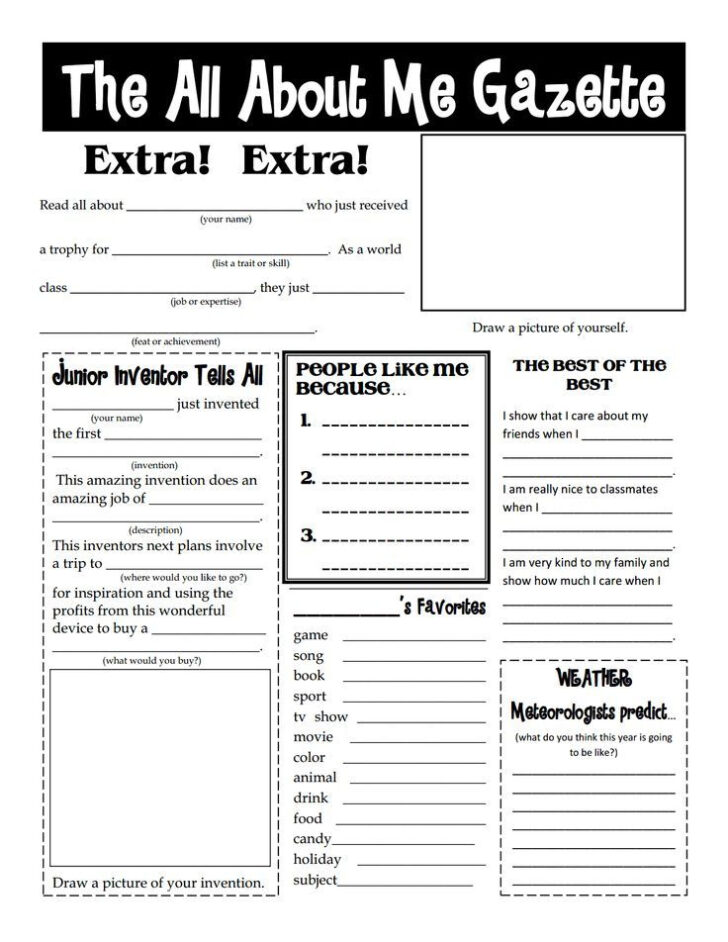 All About Me Worksheet High School Free