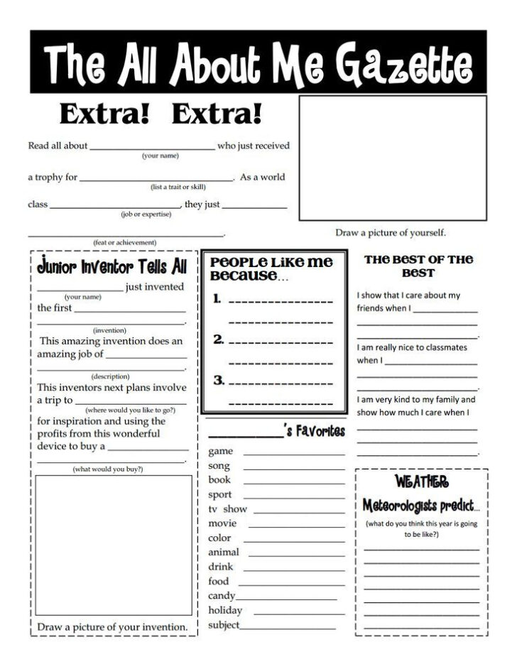 All About Me Worksheet For Teens