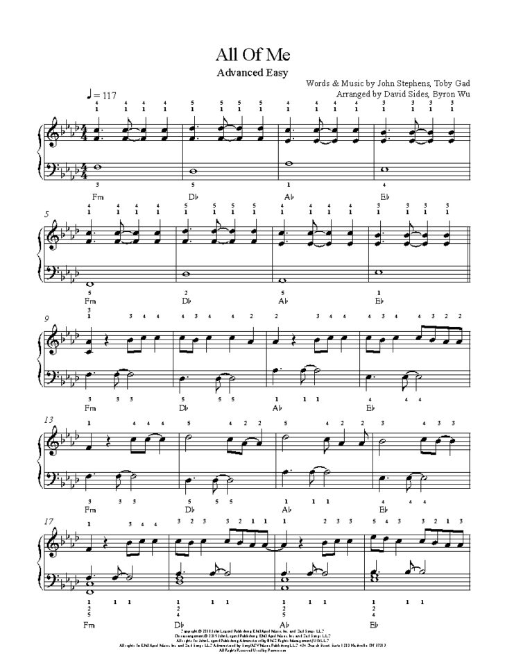 All Of Me Piano Sheet Music Free Printable