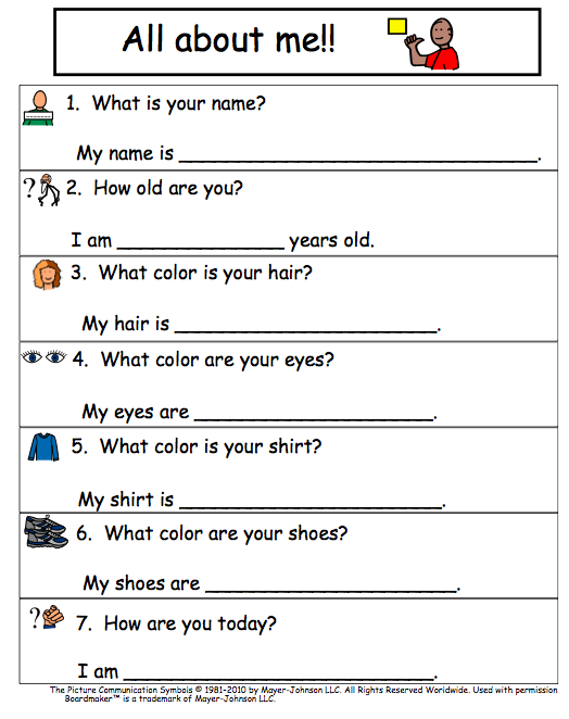Autism Tank All About Me Worksheet FREE 