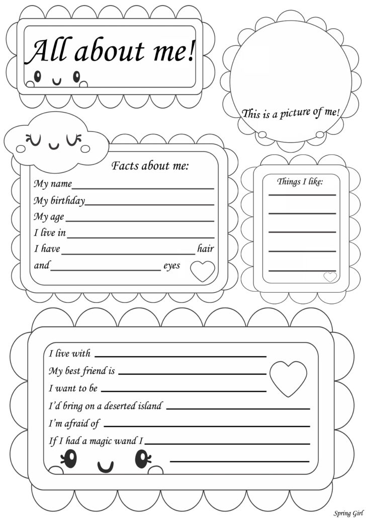 Template All About Me Worksheet