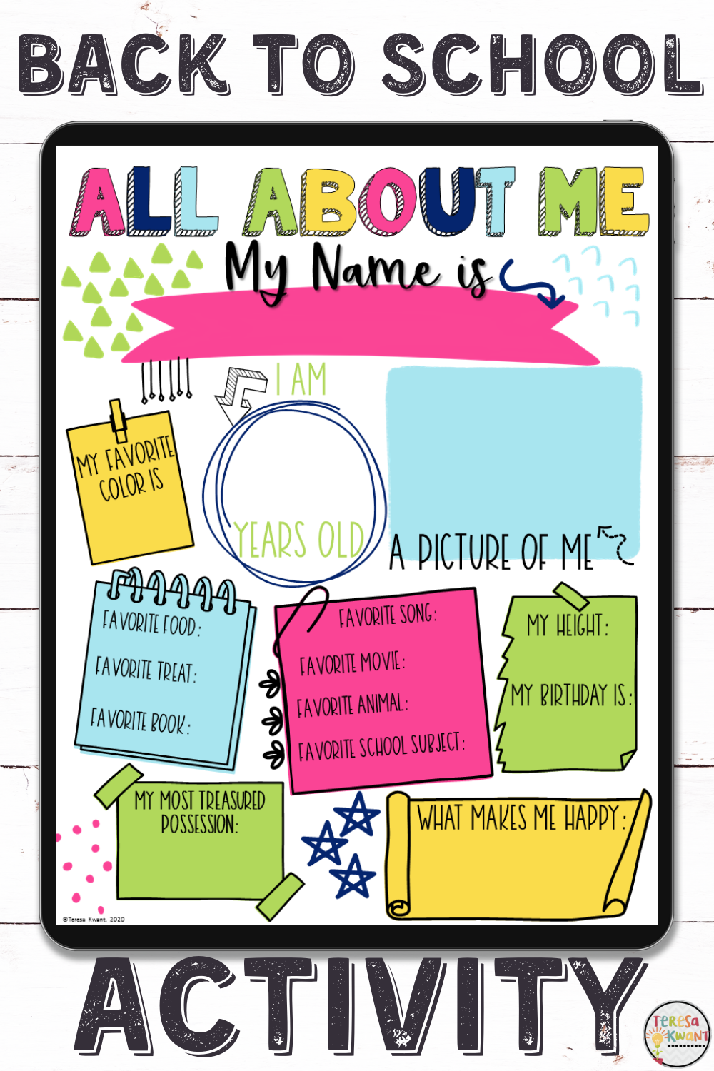 Back To School All About Me Booklet Digital Print First Day Of School 