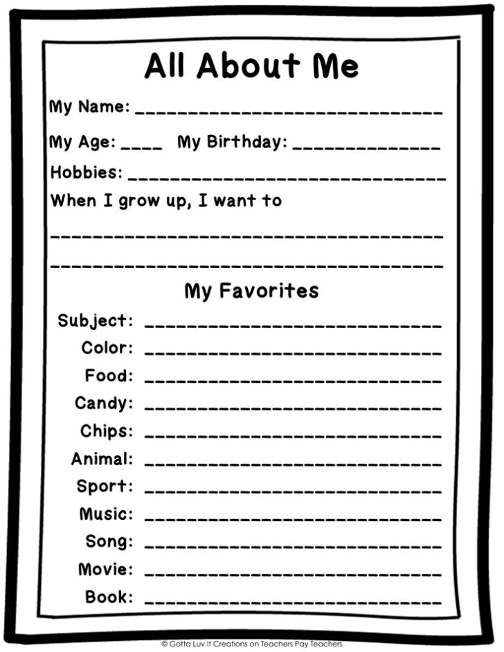 All About Me Middle School Printable Template
