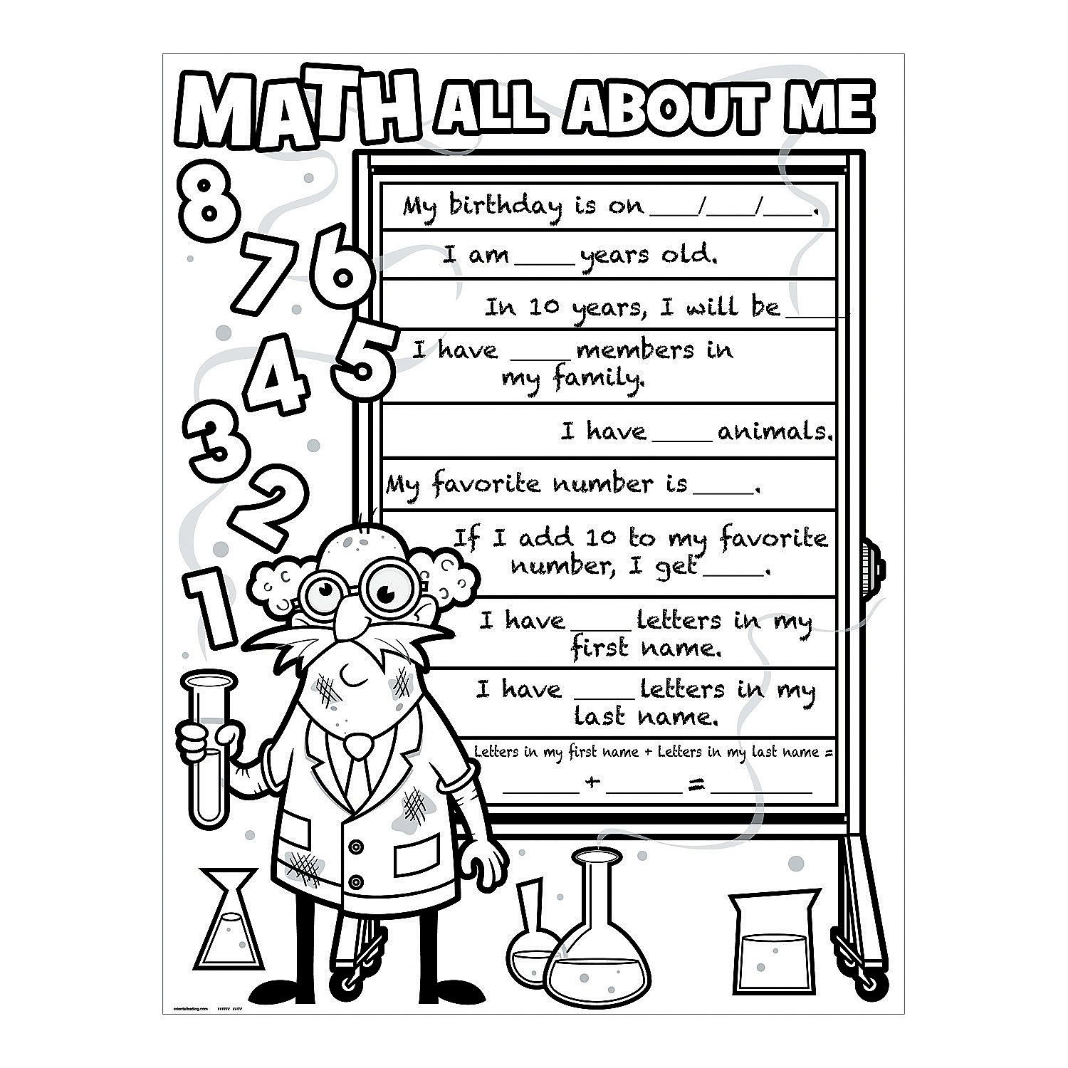 Color Your Own Math All About Me Posters OrientalTrading All 