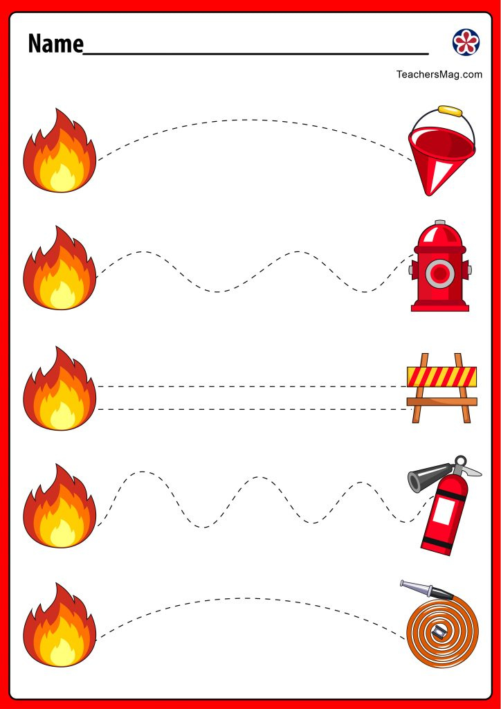 Fire Safety Themed Tracing Worksheets For Pre K And Kindergarten Kids 2 