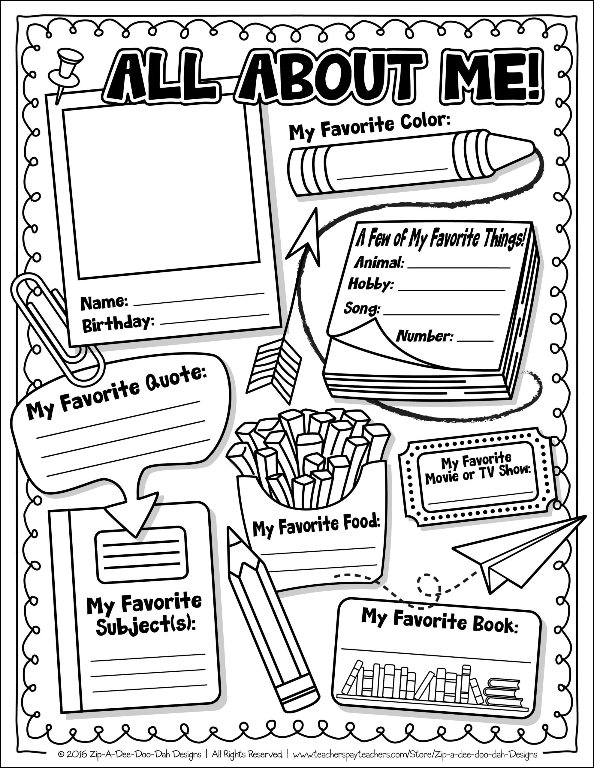  FREE All About Me Activity Worksheet First Day Of School Activities 
