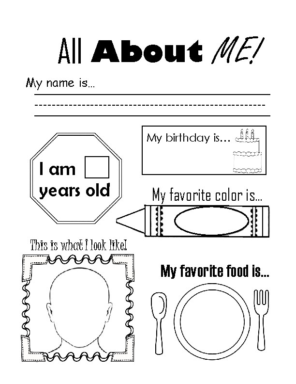 All About Me Worksheet First Grade