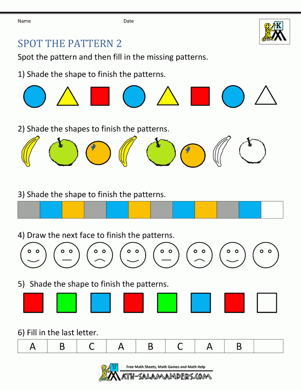 Free Kindergarten Worksheets Spot The Patterns