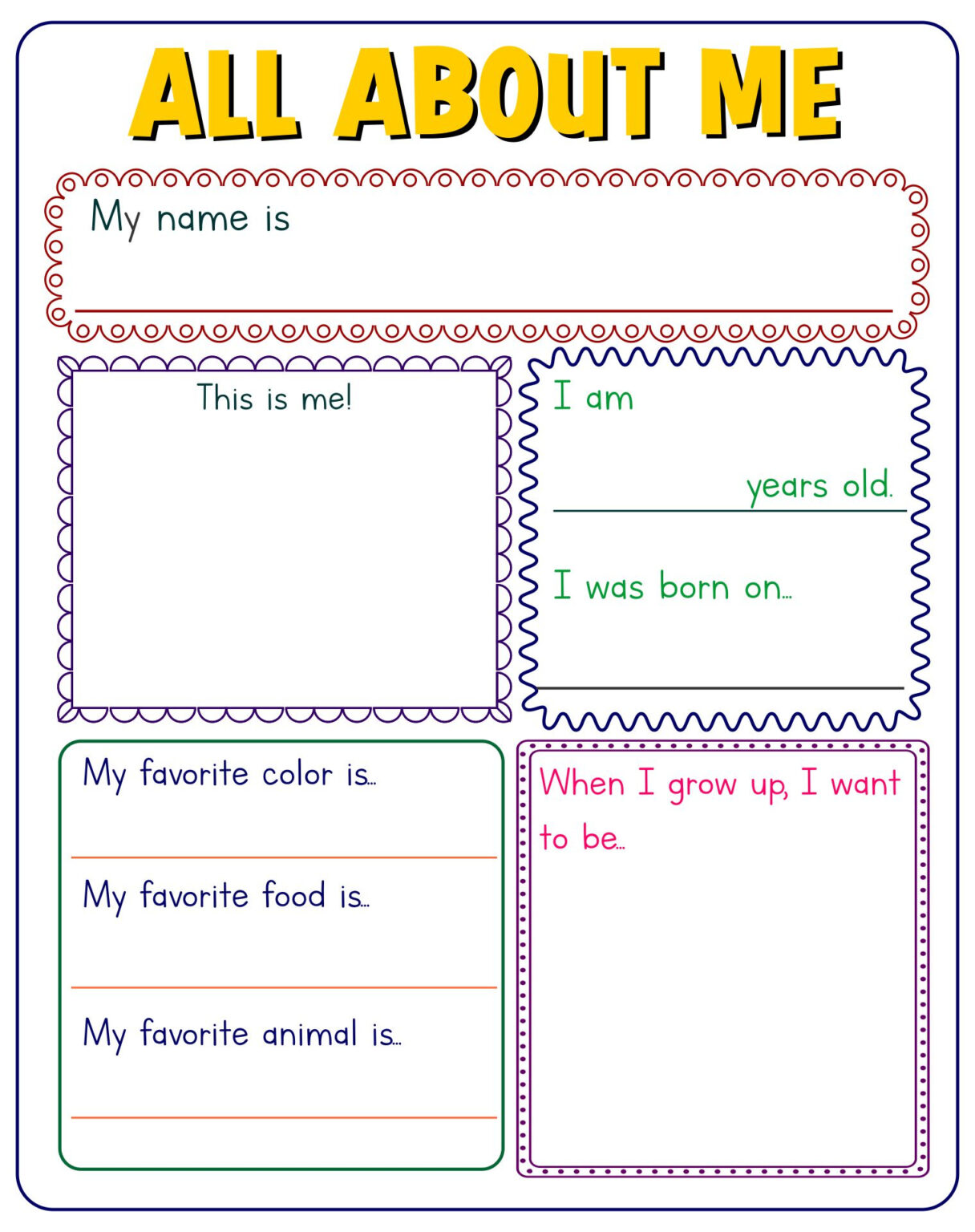 Free Printable All About Me Template For Adults All About Me Worksheets