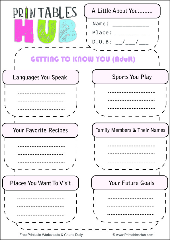 Getting To Know You Printables For Adults All About Me Worksheets