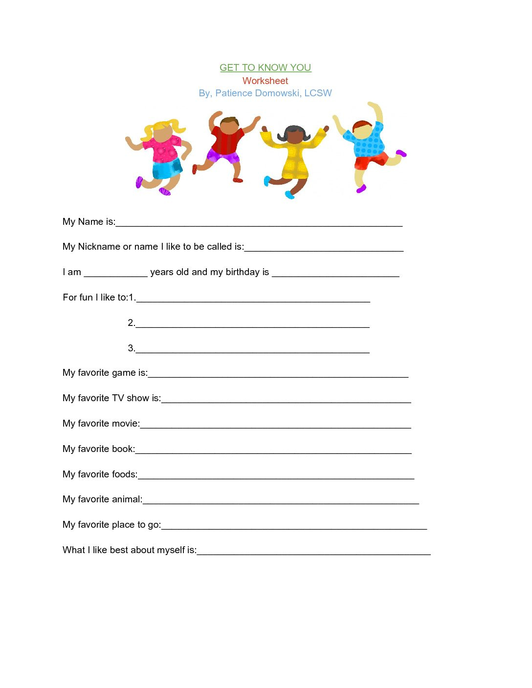 Get To Know You Rapport Building Worksheet Therapists To Therapists