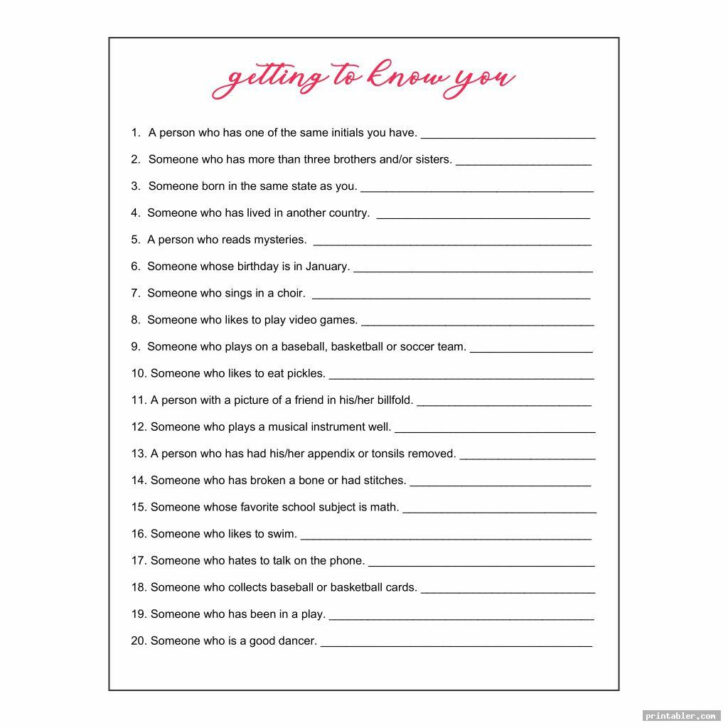 Getting To Know You Printables For Adults