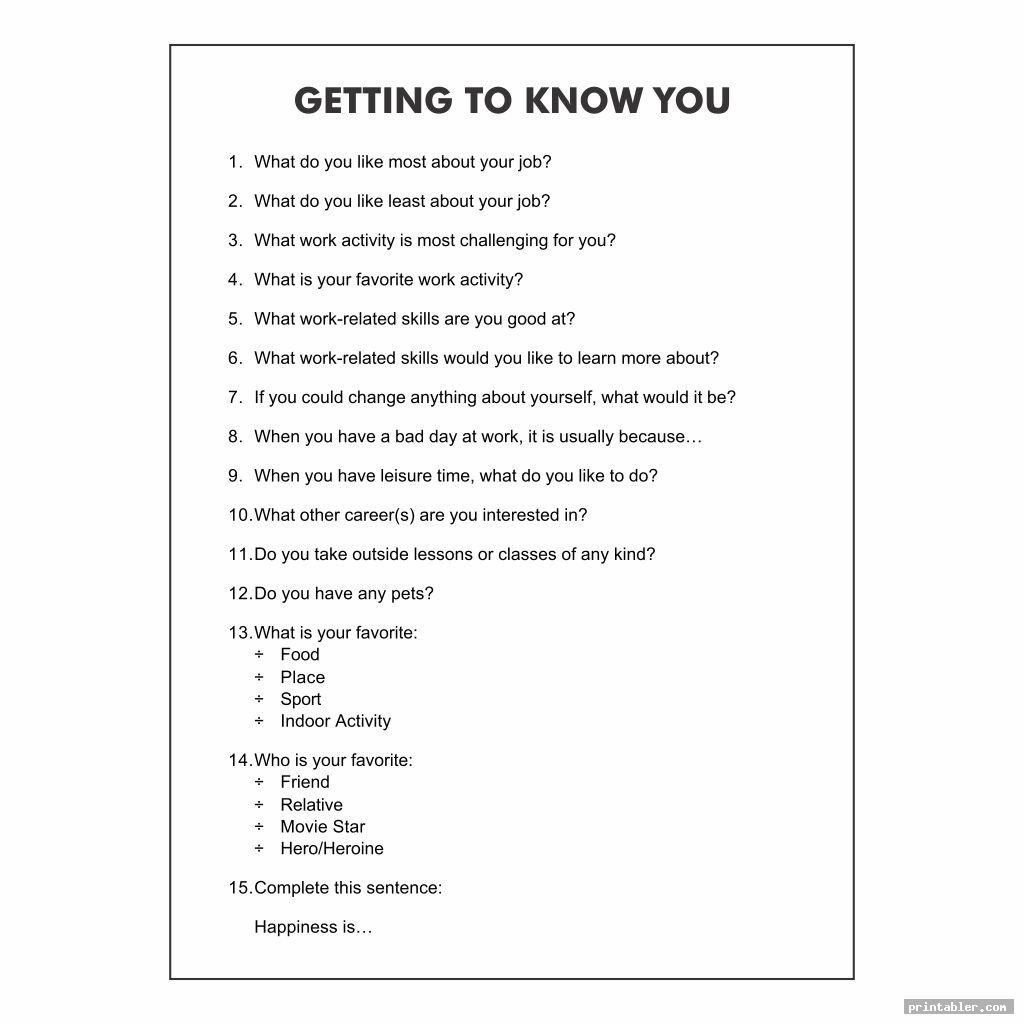 Getting To Know You Printables For Adults Gridgit
