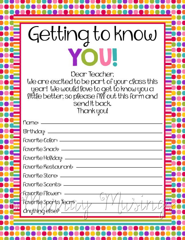 Getting To Know You Printables
