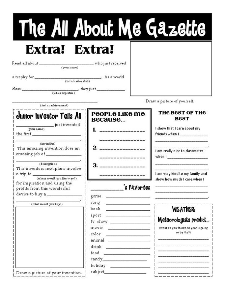 All About Me Worksheet Middle School Students