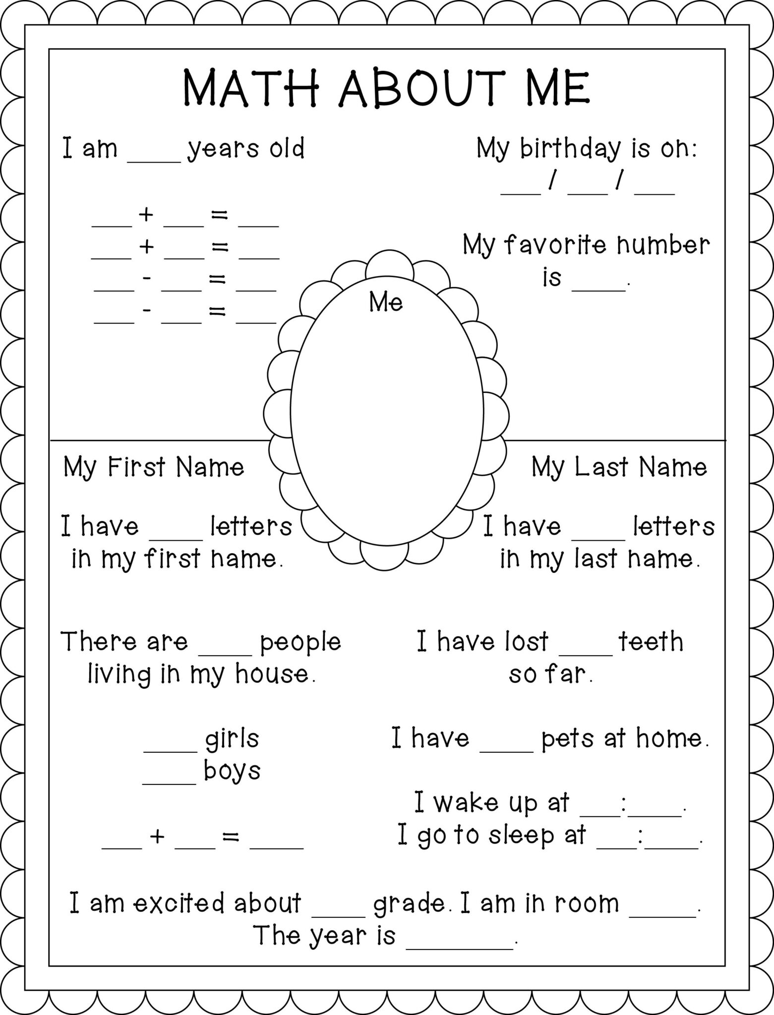 Math All About Me Worksheet | All About Me Worksheets