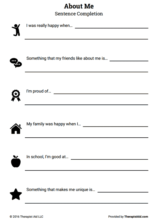 About Me Worksheet Therapist Aid
