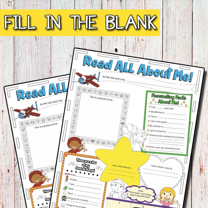 Read All About Me Printable Personal Poster Sets Worksheet For Etsy