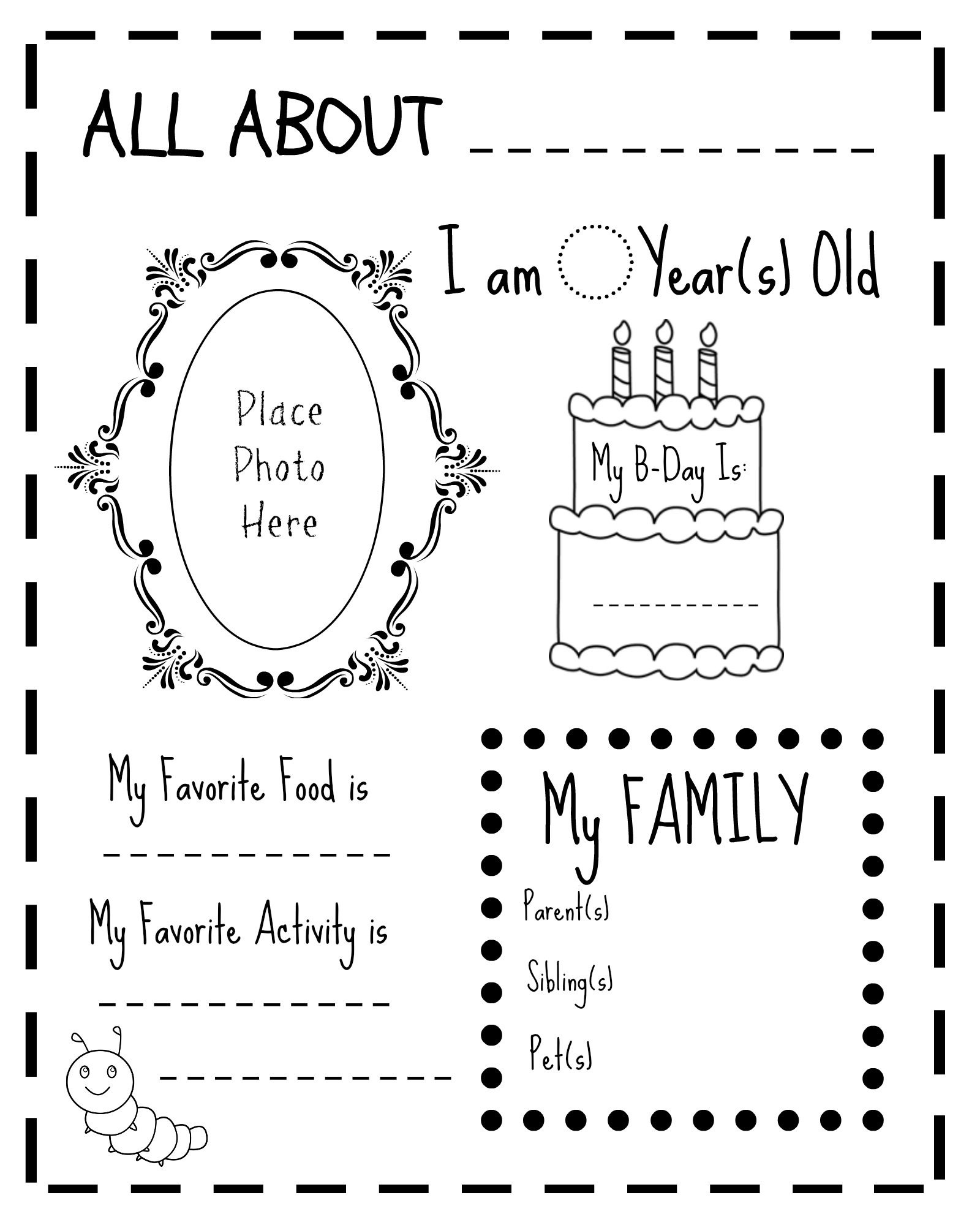 Student Get To Know Me Sheet Form Caterpillars All About Me Preschool 