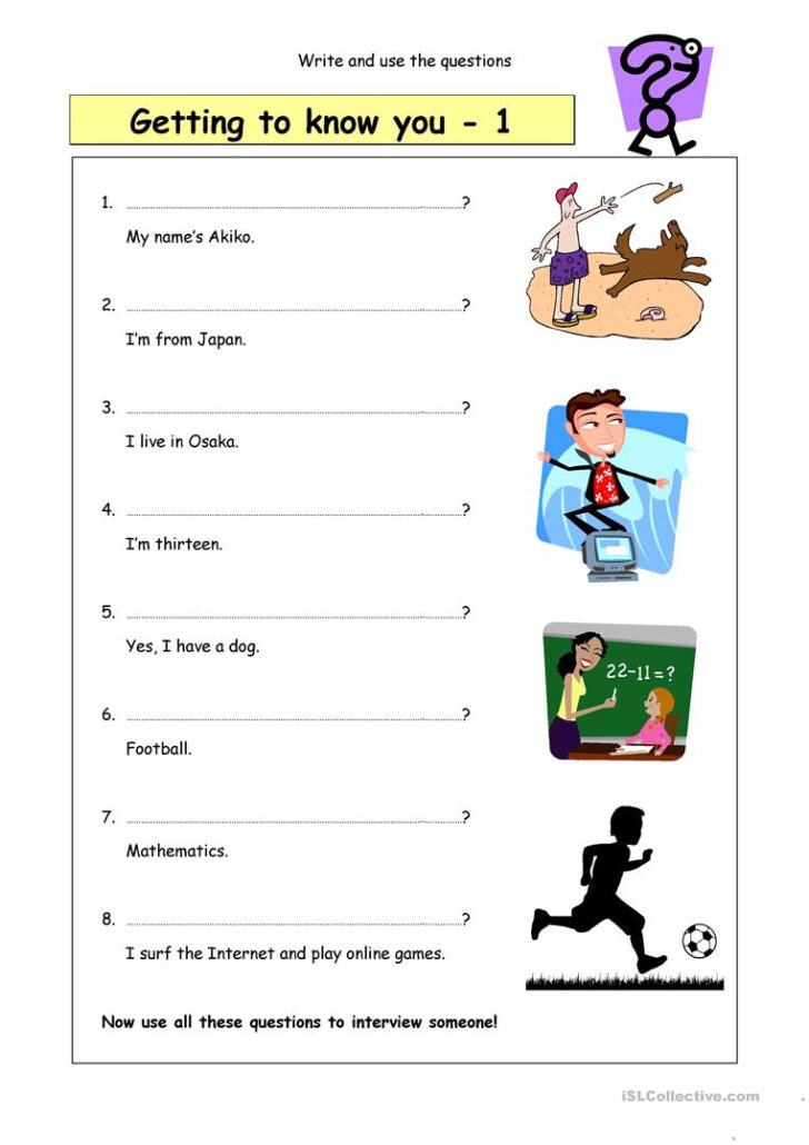 Short Getting To Know You Questions For Kids Worksheet