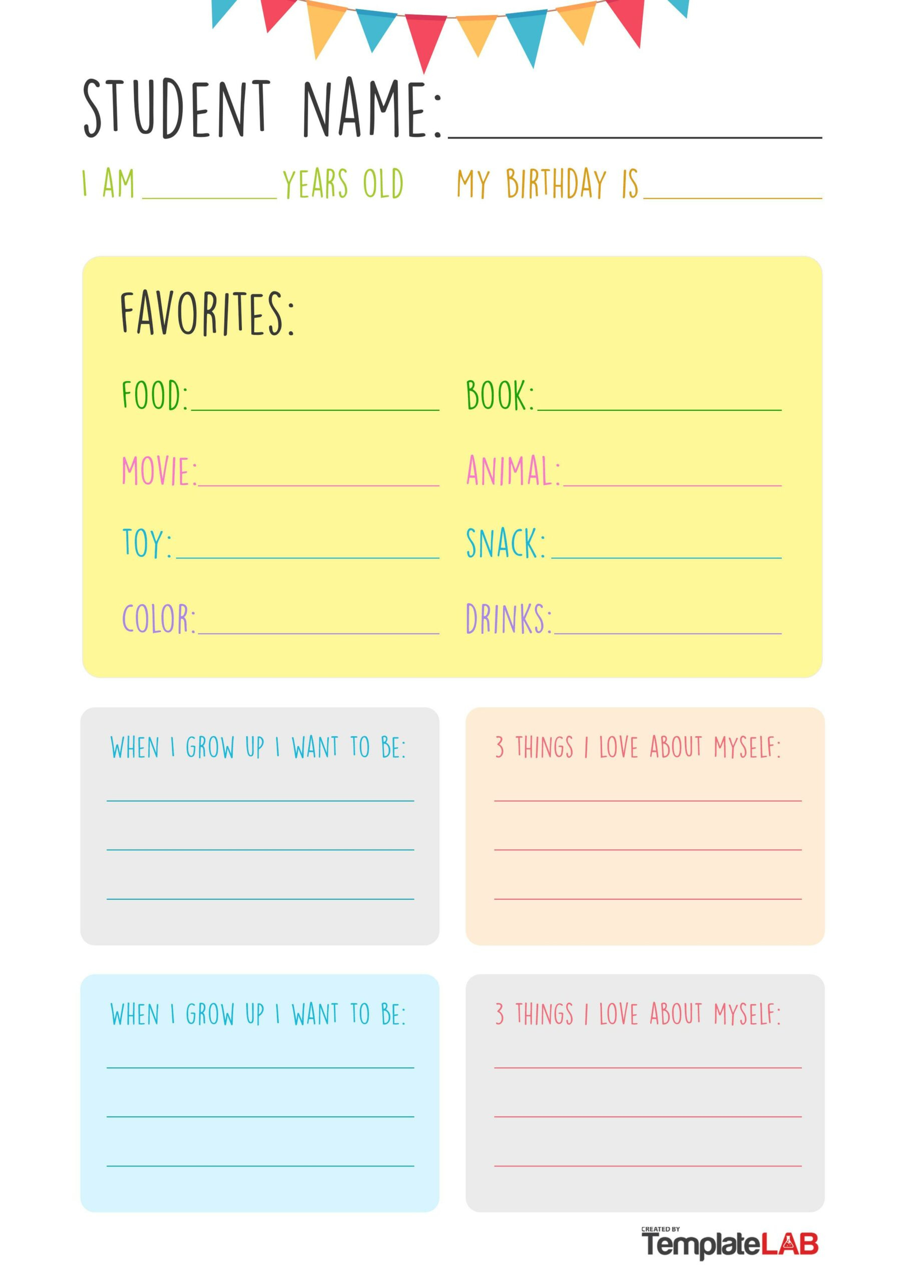 19 Printable All About Me Templates (Free) ᐅ Templatelab pertaining to All About Me Worksheet Middle School Free Download