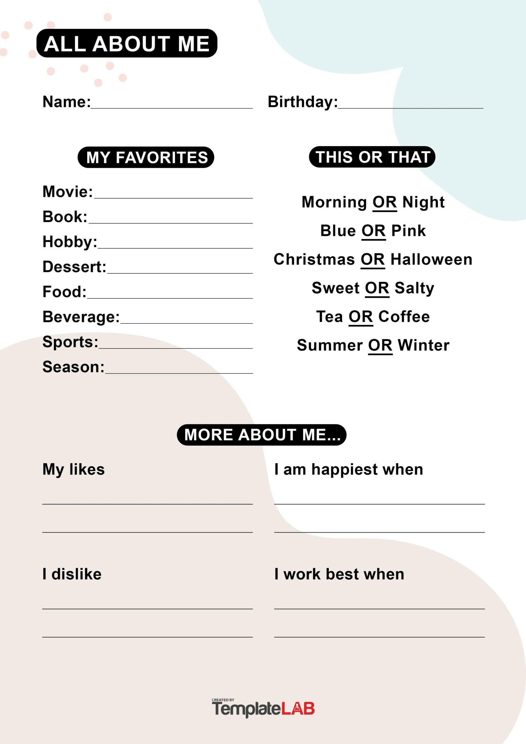 19 Printable All About Me Templates (Free) ᐅ Templatelab with regard to All About Me Worksheet Employees