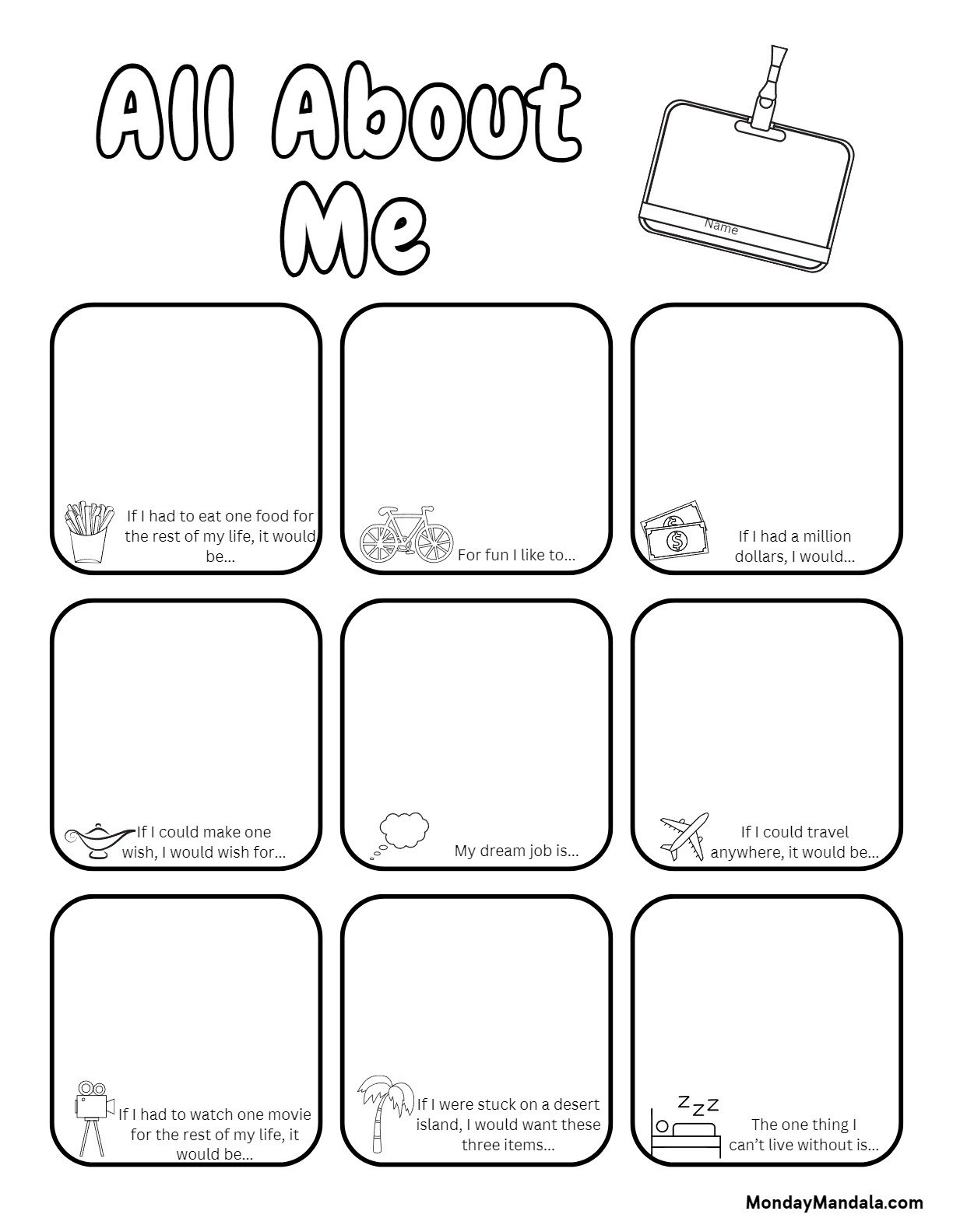 30 All About Me Worksheets (Free Pdf Printables) pertaining to All About Me Worksheet Mondaymandala