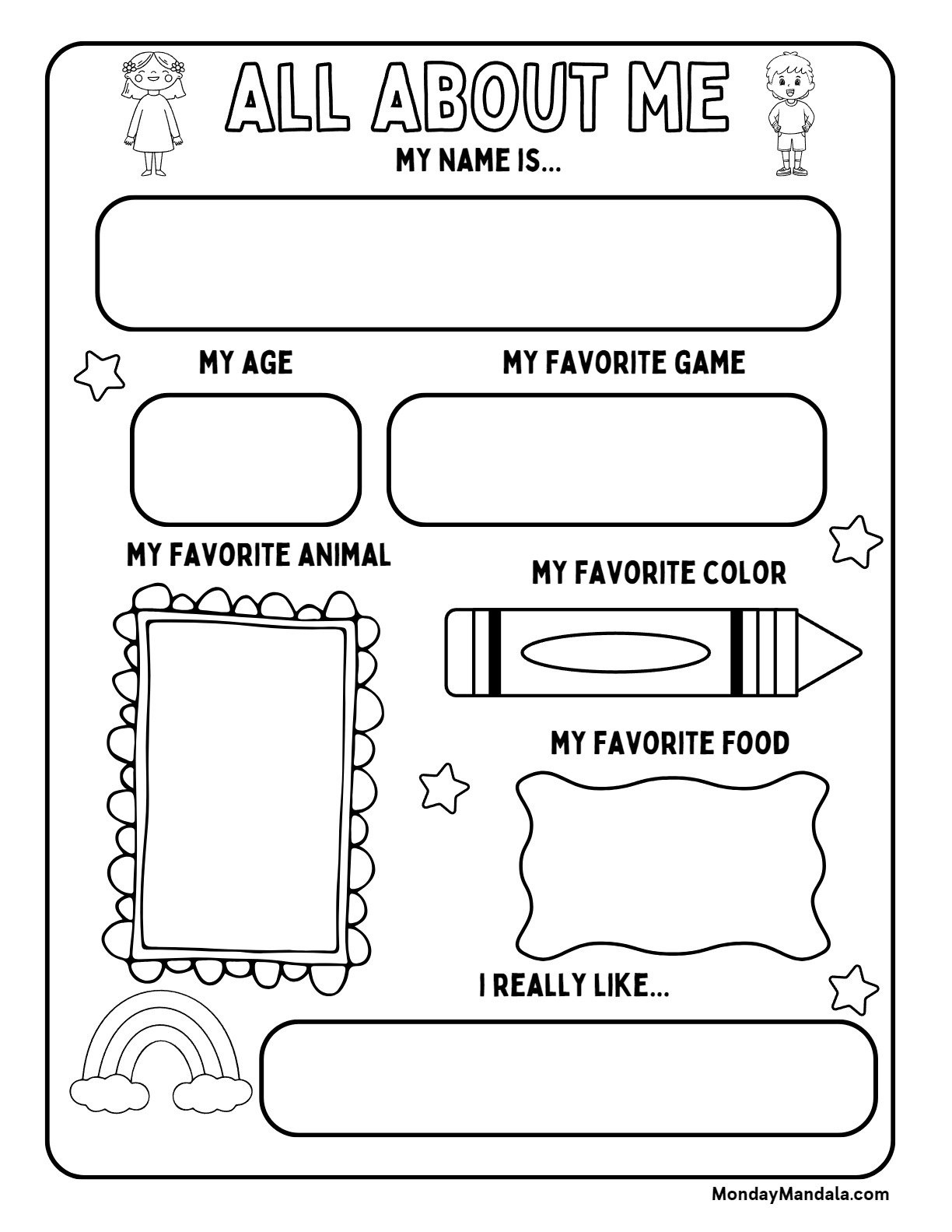 30 All About Me Worksheets (Free Pdf Printables) with All About Me Worksheet Mondaymandala
