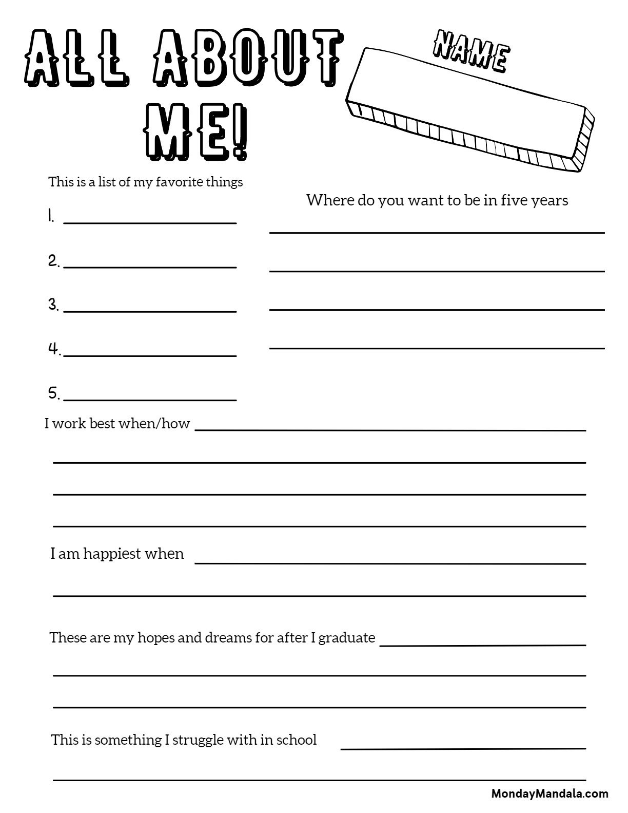 30 All About Me Worksheets (Free Pdf Printables) within All About Me Worksheet Middle School
