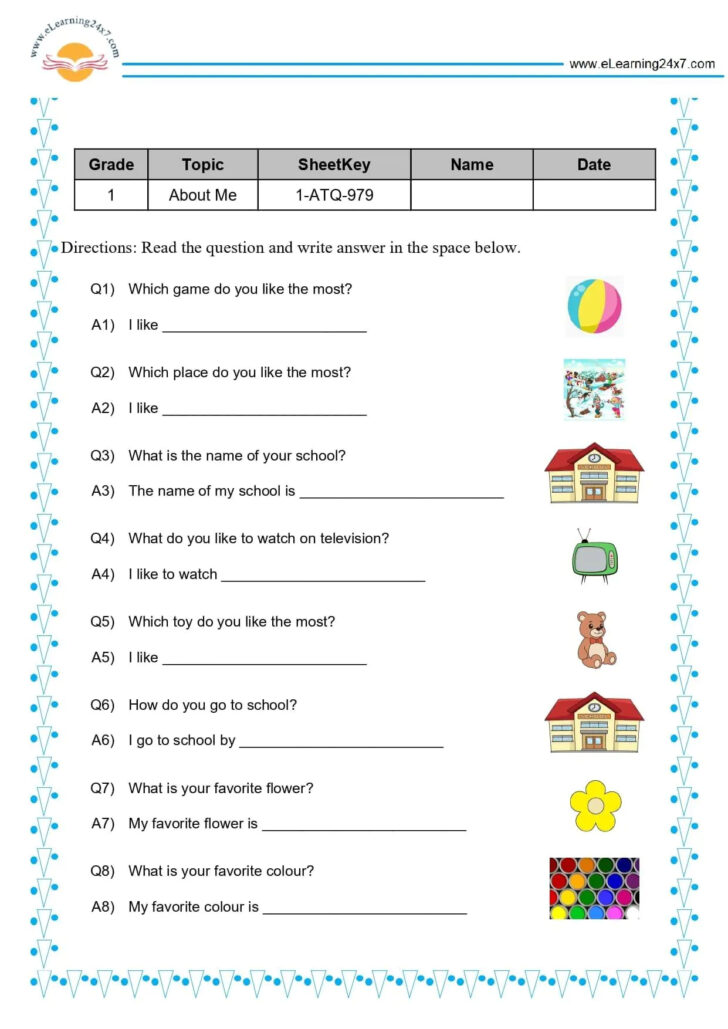 Class 1 Evs Worksheet All About Me