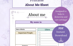 About Me Sheet Printable Pdf | Dementia Care | Get To Know Me intended for All About Me Worksheet Dementia
